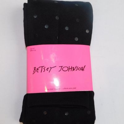 NWT Betsey Johnson Black Fleece Lined Leggings M/L Sheer Polka Dots